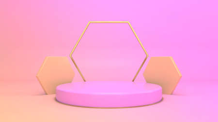 Minimal purple podium display for product presentation, platform background. 3d render illustration.の写真素材