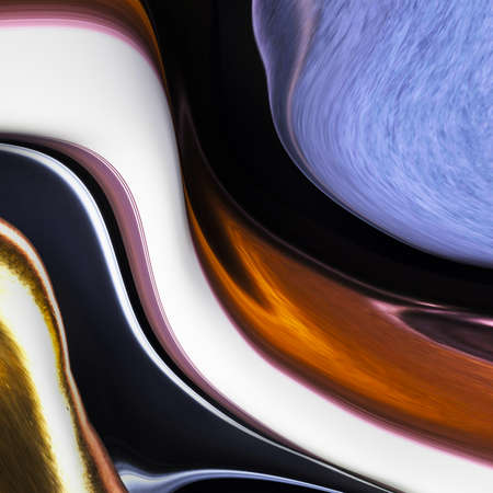 Contemporary Abstraction. image for creative design of posters, wallpapers. Modern Liquid effect with gold bronze and silver material. 3d render illustrationの写真素材