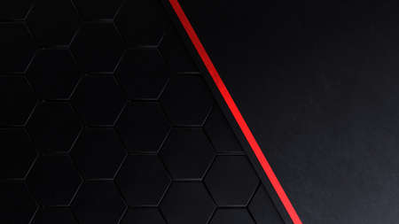 Dark metal hexagons pattern background. Futuristic space sci fi wallpaper. 3d render illustration