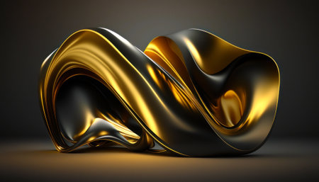 3d render, abstract wavy liquid background, golden metallic materialの素材