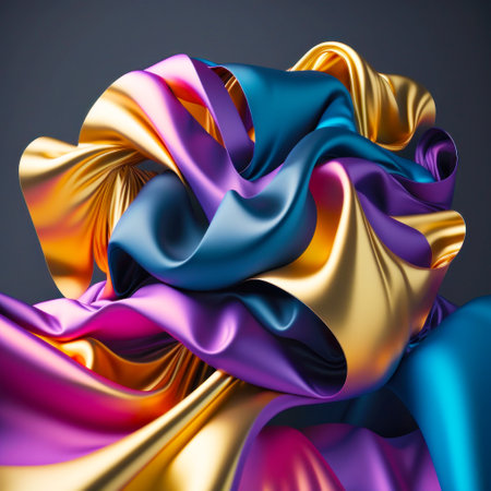3d render, abstract background with colorful satin, silk clothの素材