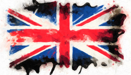 UK flag painted in grunge style on white background. illustration.の素材