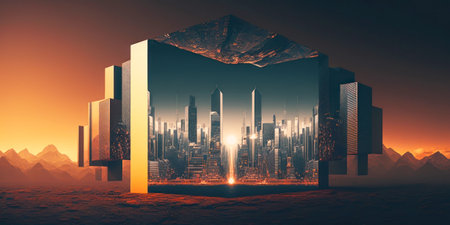 Abstract 3d rendering of futuristic city. Sci fi concept.の素材