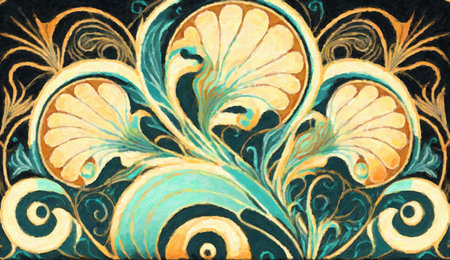 Traditional Ottoman Turkish abstract floral pattern with gold and turquoise colorsの素材