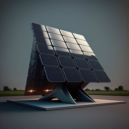 Solar panels on a pedestal. 3D render. illustration.の素材