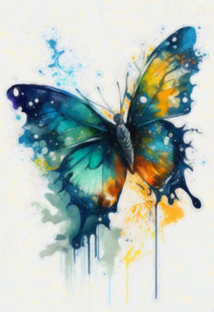 watercolor painting, butterfly, butterfly on watercolor backgroundの素材