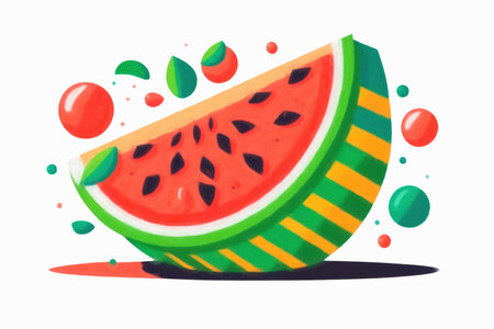 Watermelon slice in watercolor style. Hand drawn illustration.の素材