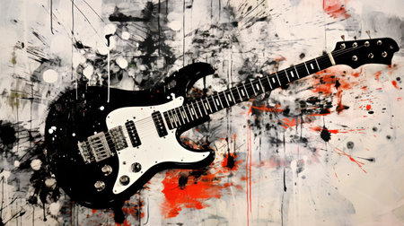 abstract grunge music background with electric guitar on grunge backgroundの素材