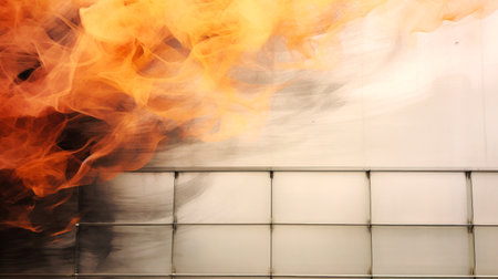Fire and smoke on the facade of a building. Abstract background.の素材