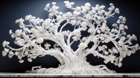 Beautiful white bonsai tree on a black background. 3d renderingの素材