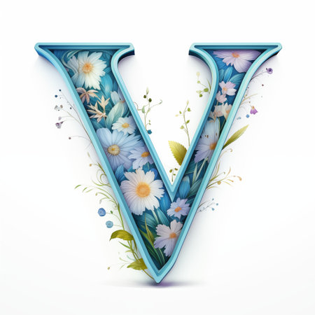 Vintage floral font. Letter V with flowers. Vector illustration.の素材