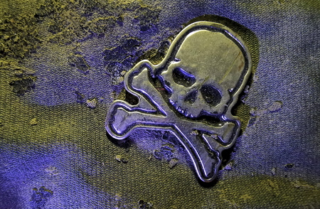 Old leather damages with badges decorationの写真素材