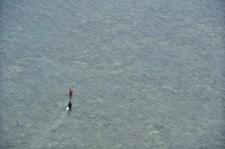 Fishermen set nets in the middle of the sea