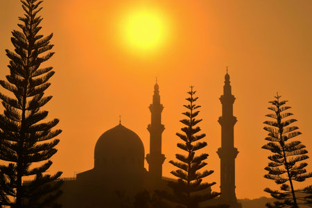 Mosque silhouette during sunsetの写真素材
