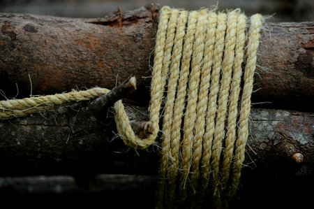 Wood is tied with sack rope