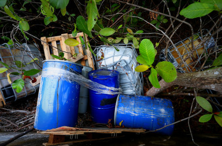 Examples of illegal disposal of chemical waste invite danger in inappropriate places