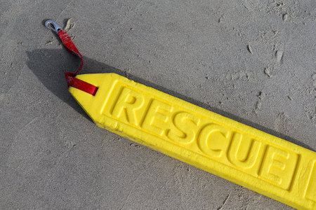 Lifebuoys or rescue tubes are usually made of vinyl and have enough buoyancy to support the weight of a rescuer and several victimsの写真素材