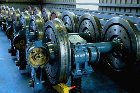 Row of railway wheel under maintenance