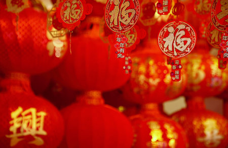 Red lantern decoration for Chinese New Year with dark background