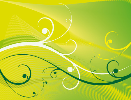 Elegant pattern and green and light curls on a yellow backgroundのイラスト素材