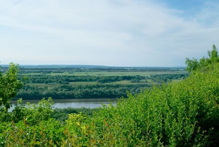 Panoramic view on the river Belaya, Ufa, Bashkortostan, Russia
