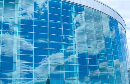 Abstract background with blue windows of Congress-hall in Ufa, Russiaの写真素材