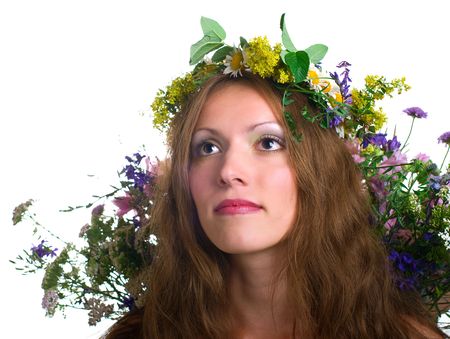 beautiful young women in floral wreath on white background. Isolationの写真素材