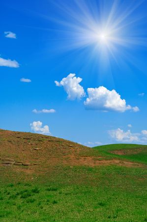 Summer landscape with hills of the Ural mountainsの写真素材