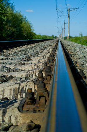 Railroad at noon. Industrial landscape. Shallow DOFの写真素材