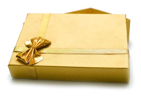 Beautiful golden gift on white background. Isolatedの写真素材