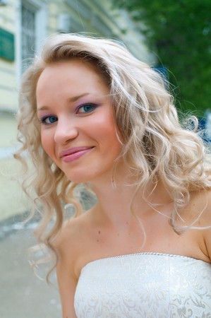 The young beautiful bride in a wedding dress. Shallow DOF の写真素材