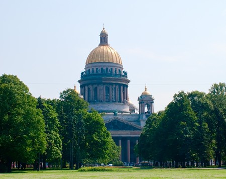 Saint Isaac's Cathedral against blue sky, St.Petersburg, Russiaの写真素材