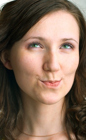 The fun girl on a grey background. Shallow DOFの写真素材