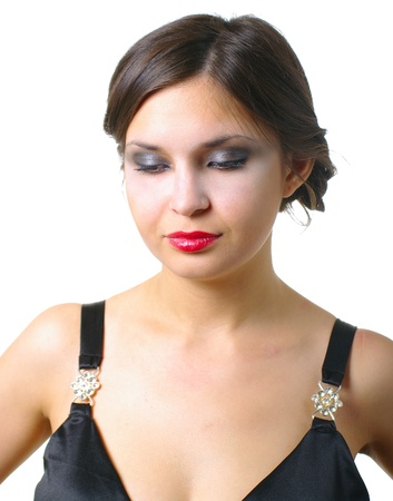 Portrait of the young girl on white background. Isolation の写真素材