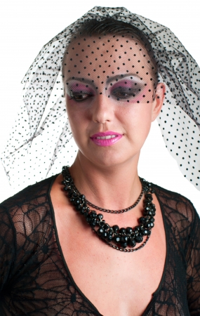 The sexy girl in black. Isolated over white backgroundの写真素材