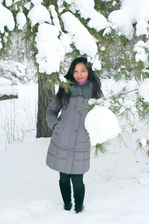 Attractive young girl in wintertime outdoor の写真素材