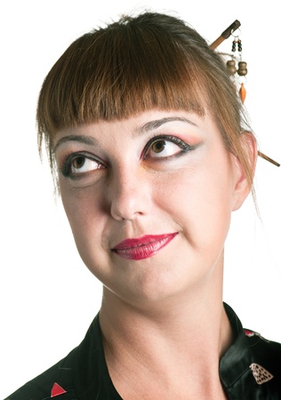 Portrait of the young girl on white background. Isolation の写真素材