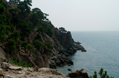 Amazing landscape of the Black Sea and the mountain in Balaclava, Crimea, Ukraineの写真素材