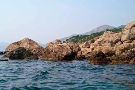 Black sea and rocks in Crimea, Ukraineの写真素材