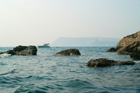 Rocks on the beach of Black Sea. Summer landscape.の写真素材