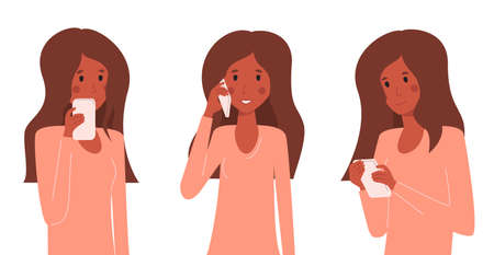 Young girl with phone set, vector imageのイラスト素材