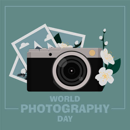 World Photography Day, digital camera, printed photos, photography, nature, travel, flowers, mountains, palmsのイラスト素材