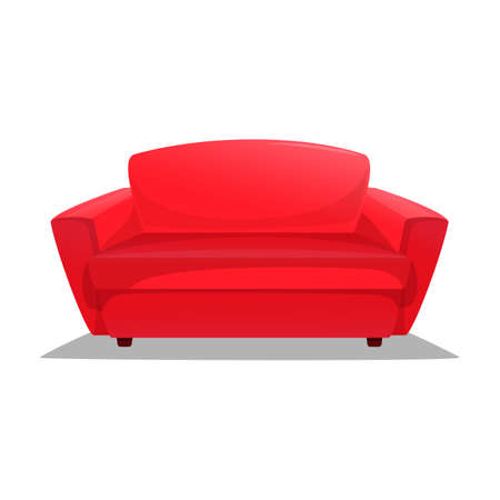 Comfortable red sofa on a white background, interior element, flat, cartoon. Vector image, illustrationのイラスト素材