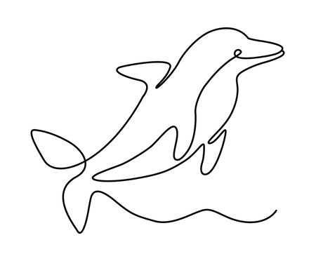 Minimalist dolphin in abstract hand drawn style, minimalist one line drawing. Elegant drawing of continuous lines.のイラスト素材