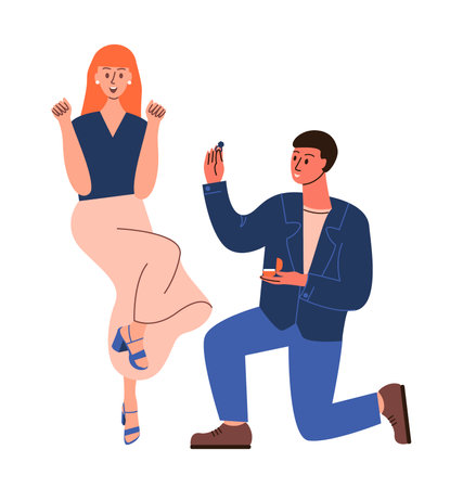 A guy makes a marriage proposal to a girl. Human relations, loving couple.のイラスト素材