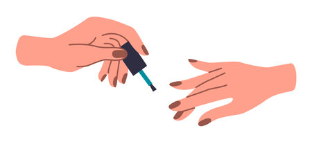 Well-groomed female hands with manicure. Hand applies nail polish.のイラスト素材
