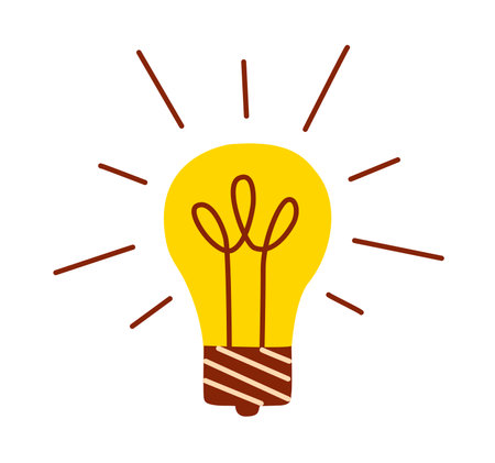 Electric lightbulb, glowing lamp. Lit light bulb, symbol of creative idea, solution, inspiration. discovery concept.のイラスト素材