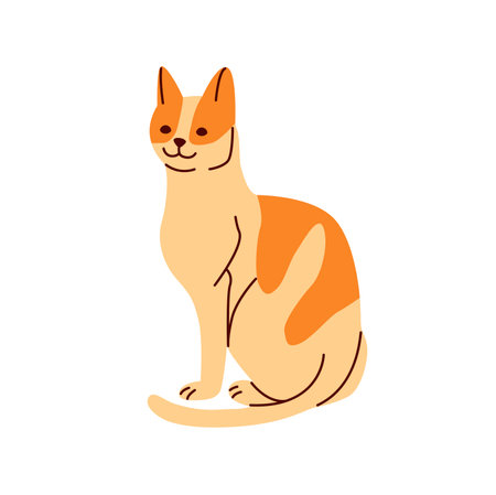 Cute funny domestic animal or pet. Adorable sitting kitty or pussycat.のイラスト素材