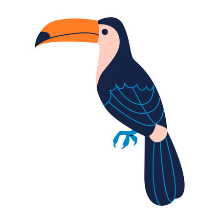Cute toucan. Funny tropical bird with long yellow beak. Exotic animal character. Flat vector illustration.のイラスト素材