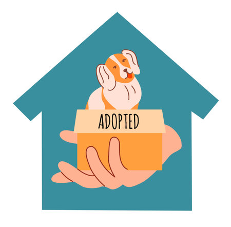 Pet adoptation, Help homeless animals find. Flat vector illustration.のイラスト素材